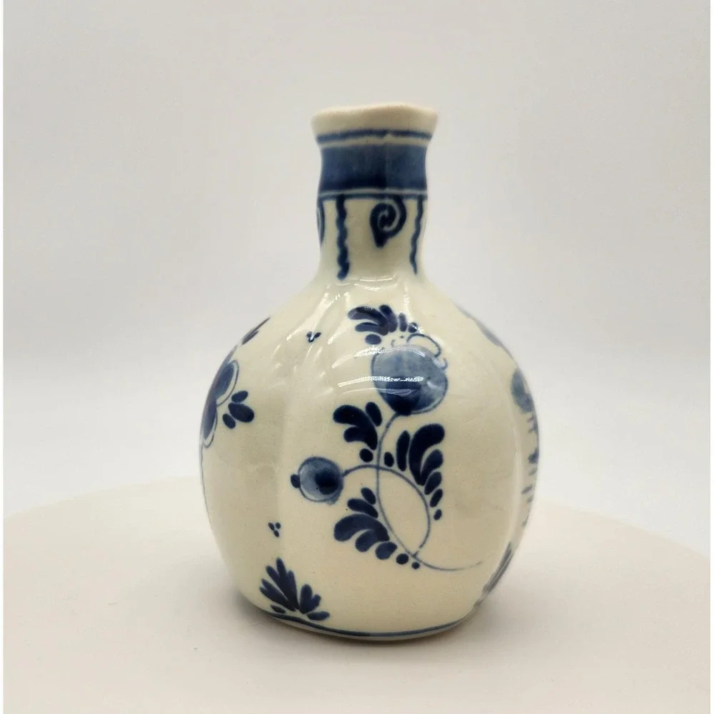 Vintage Delft Holland Miniature Vase & Bowl Set Windmill‎ Floral Hand Painted